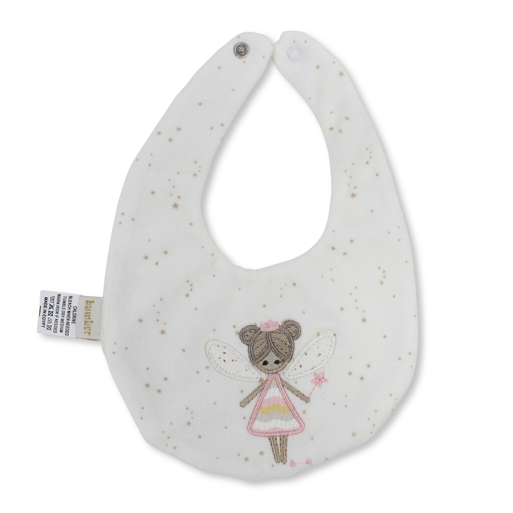 Velvet Baby Bib – Off-White with Ballerina Design