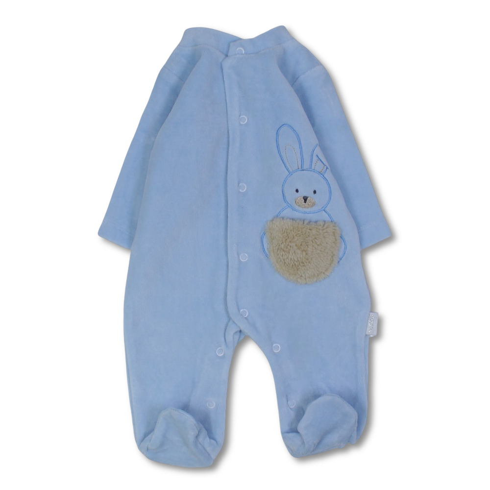 Baby Boys Velvet Baby Footie – Bunny Embroidery