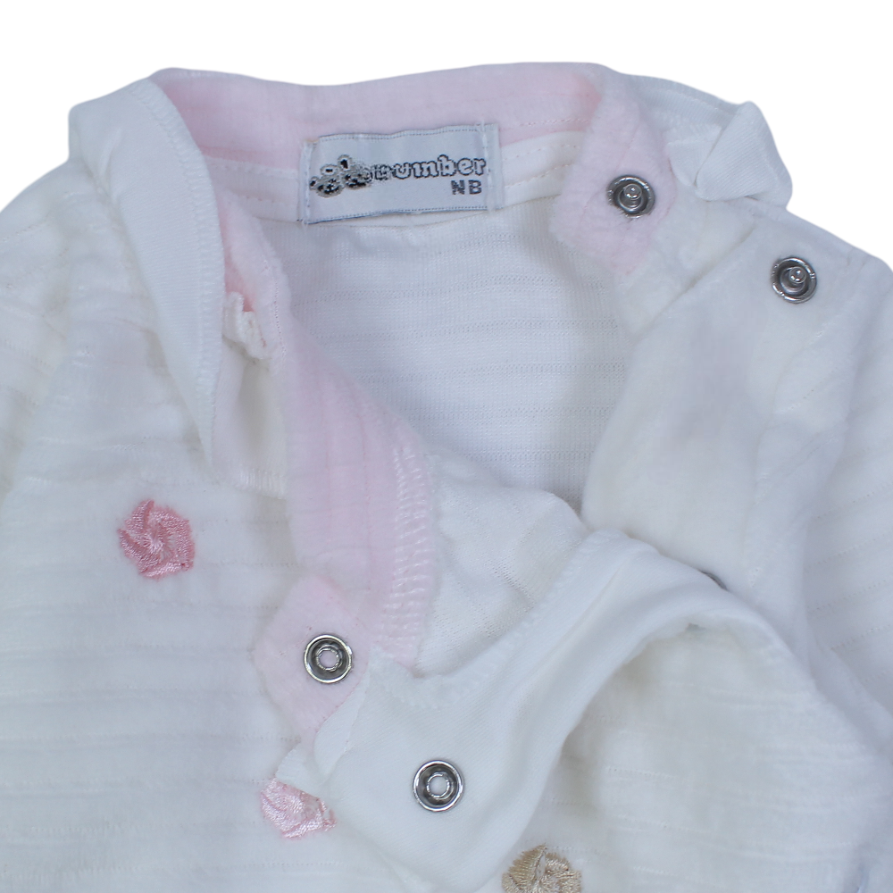 Baby Girls Velvet Baby Footie – Floral Embroidery