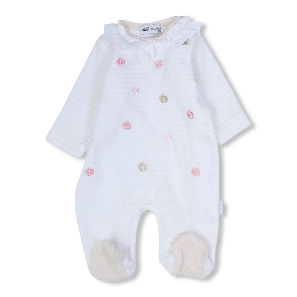 Baby Girls Velvet Baby Footie – Floral Embroidery