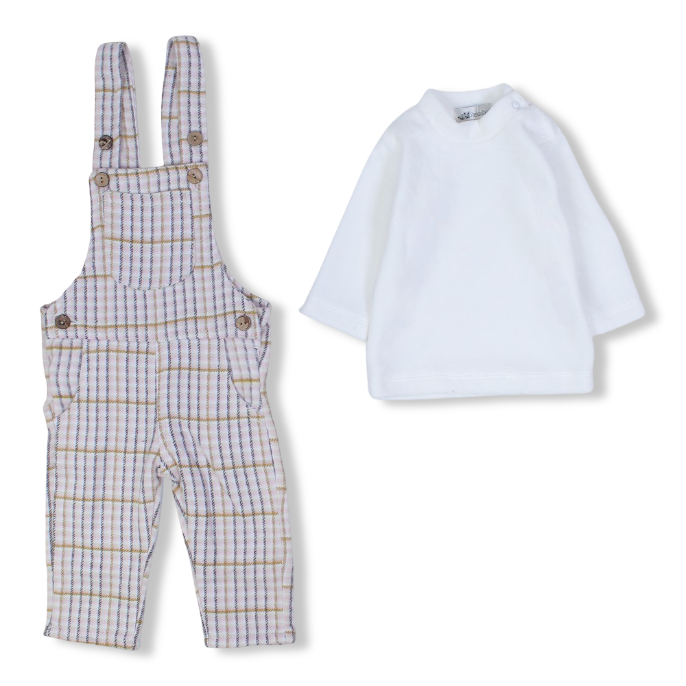 Unisex Baby 2-Piece Outfit Set – Checkered Overall Design