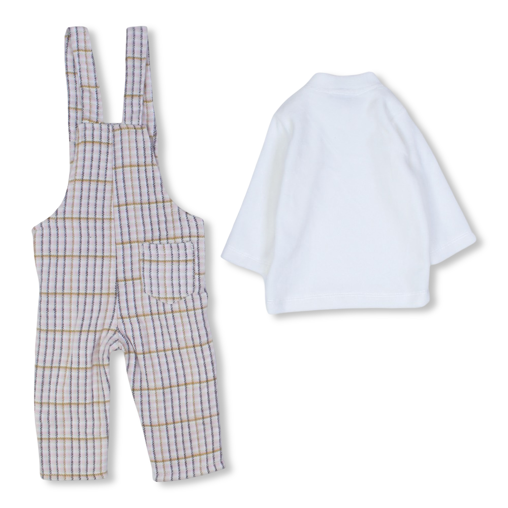 Unisex Baby 2-Piece Outfit Set – Checkered Overall Design