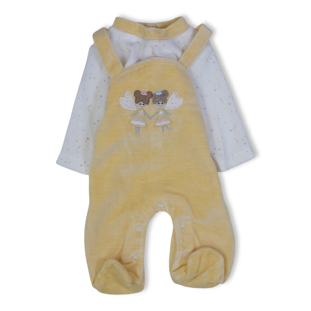 Baby Girls Velvet Baby Footie – Fairies Embroidery