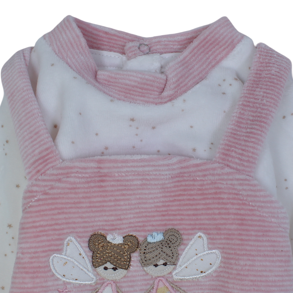 Baby Girls Velvet Baby Footie – Fairies Embroidery