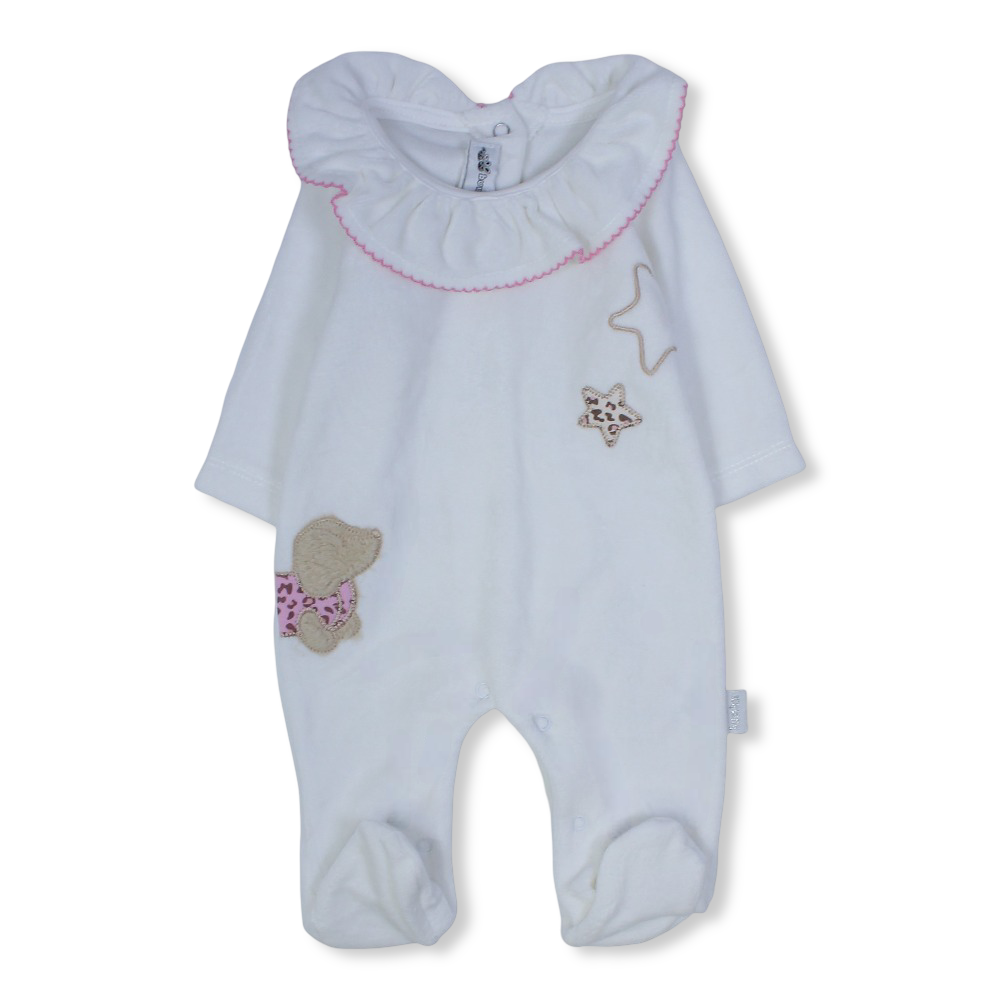 Baby Girls Velvet Baby Footie – Stars & Puppy Embroidery