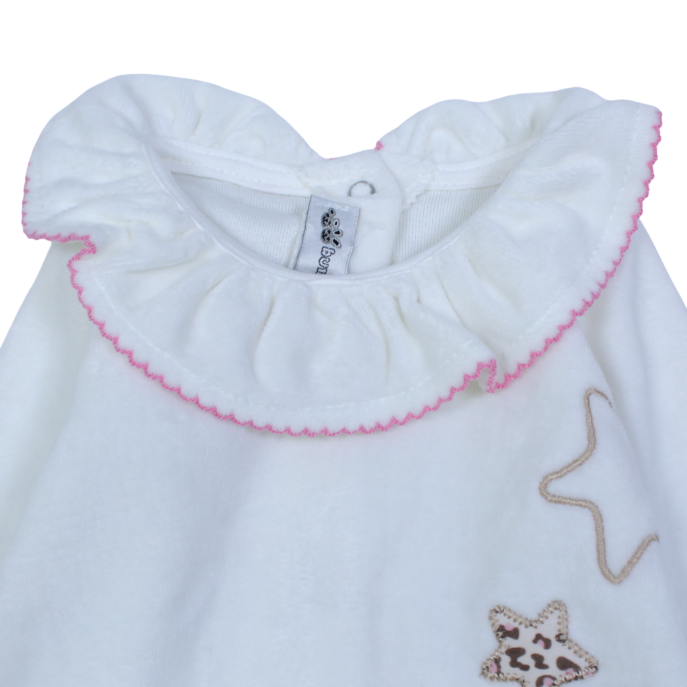 Baby Girls Velvet Baby Footie – Stars & Puppy Embroidery