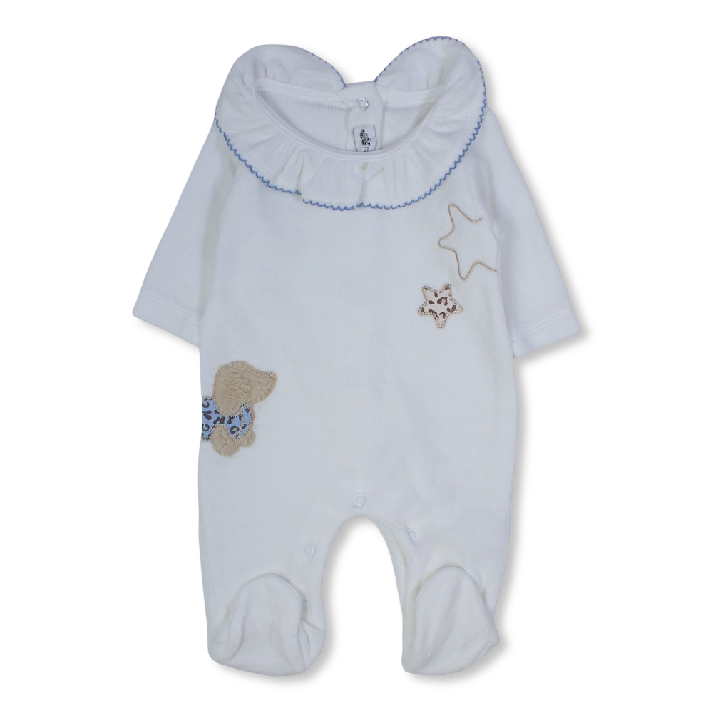 Baby Girls Velvet Baby Footie – Stars & Puppy Embroidery
