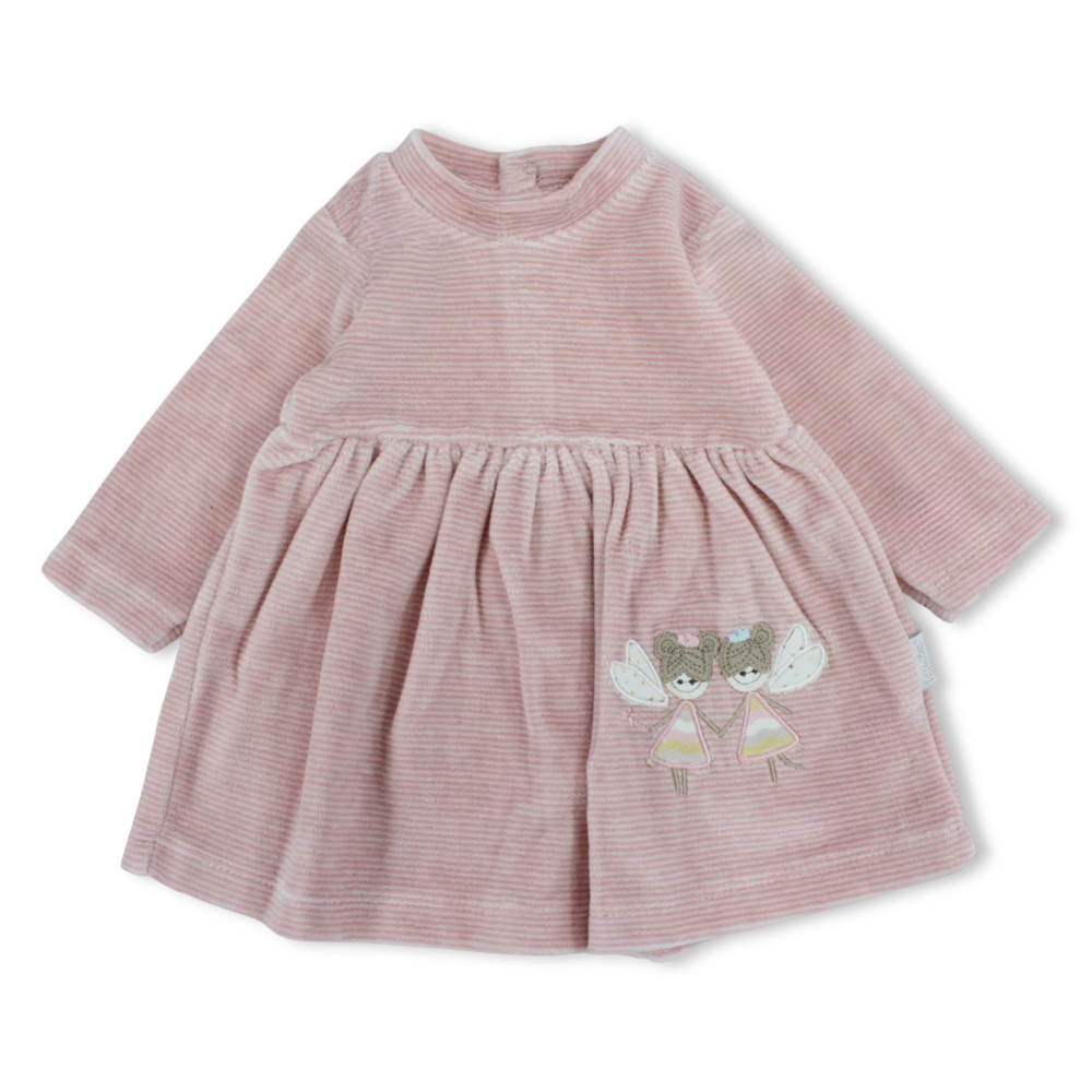 Baby Girls Velvet Dress – with Bee Embroidery
