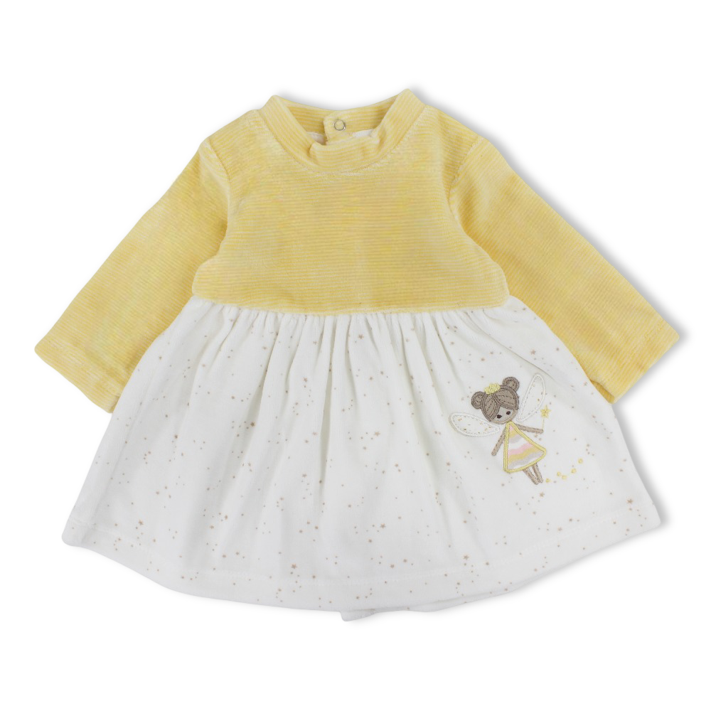 Baby Girls Velvet Dress – with Bee & Stars Embroidery