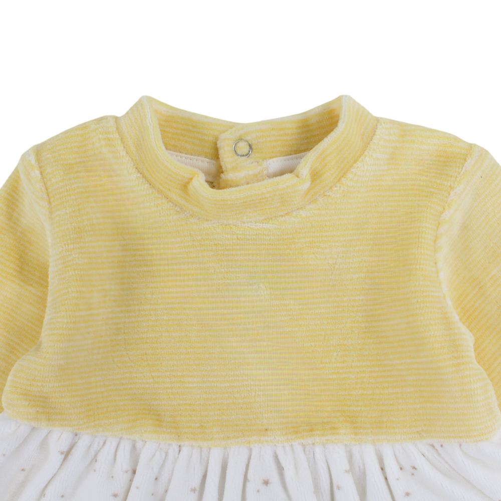 Baby Girls Velvet Dress – with Bee & Stars Embroidery