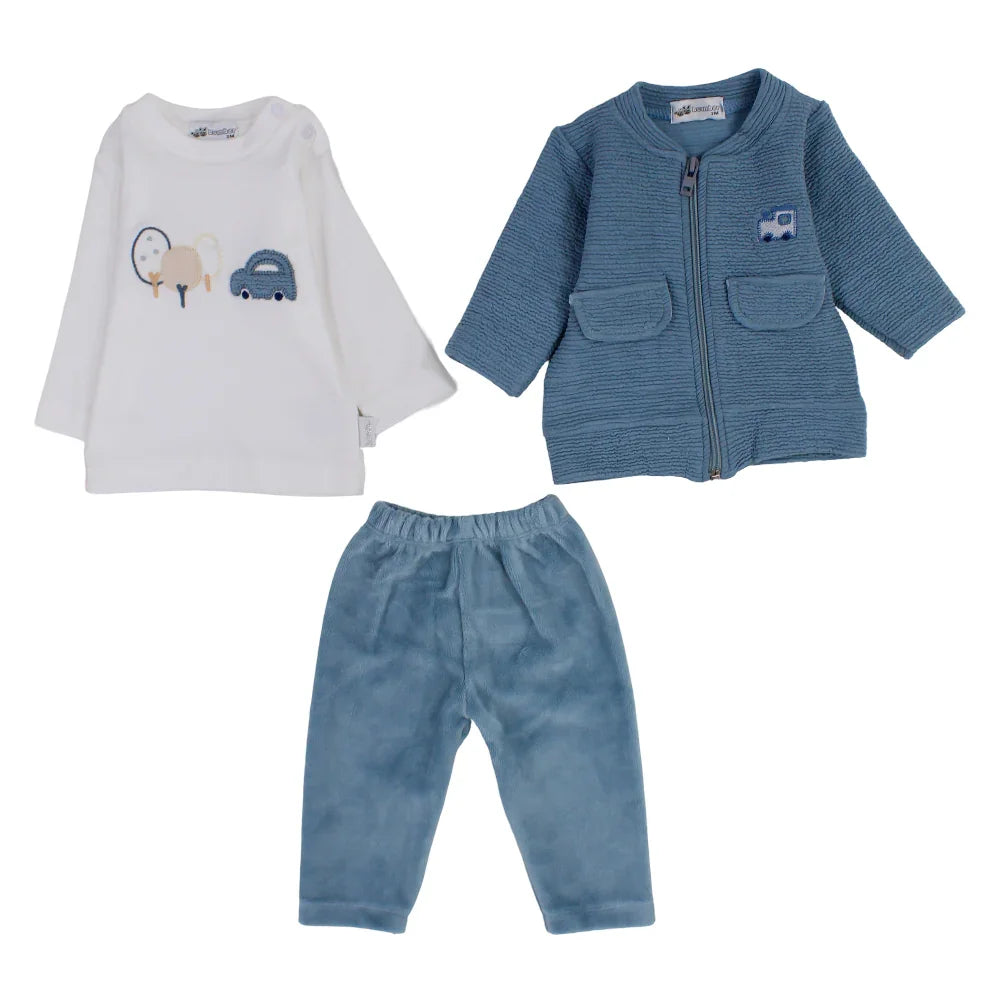 Baby Boys Velvet 3-Piece Outfit Set – Car Design