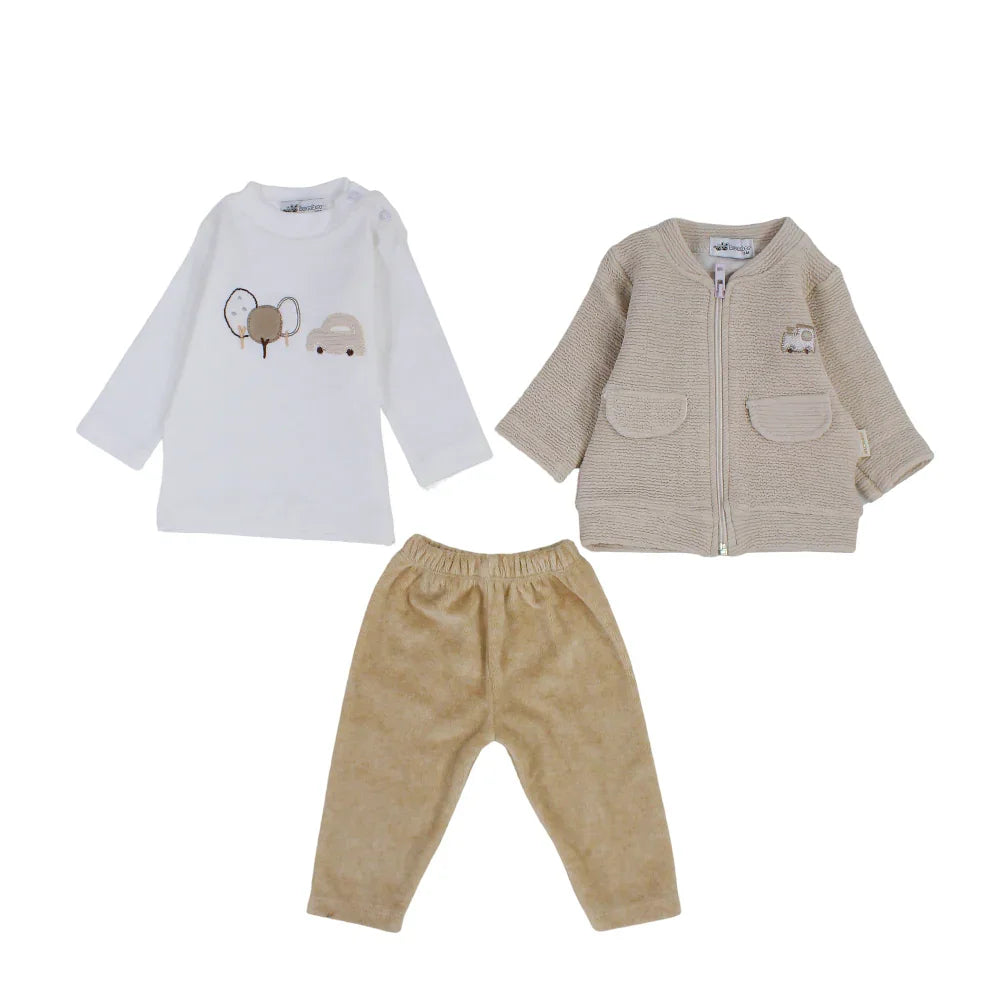 Baby Boys Velvet 3-Piece Outfit Set – Car Design