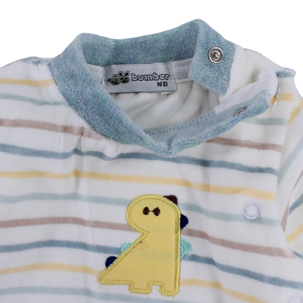 Baby Boys Velvet Baby Footie – Striped Dinosaur Print