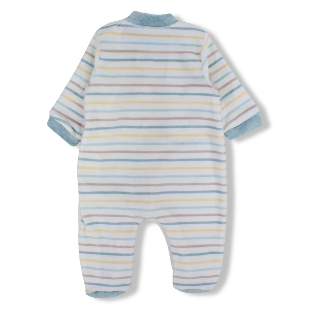 Baby Boys Velvet Baby Footie – Striped Dinosaur Print