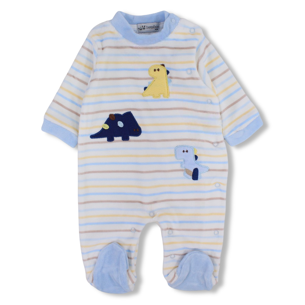 Baby Boys Velvet Baby Footie – Striped Dinosaur Print