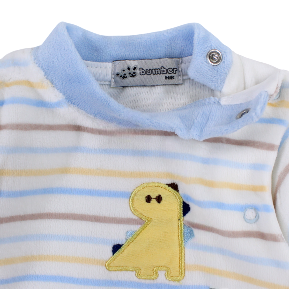 Baby Boys Velvet Baby Footie – Striped Dinosaur Print