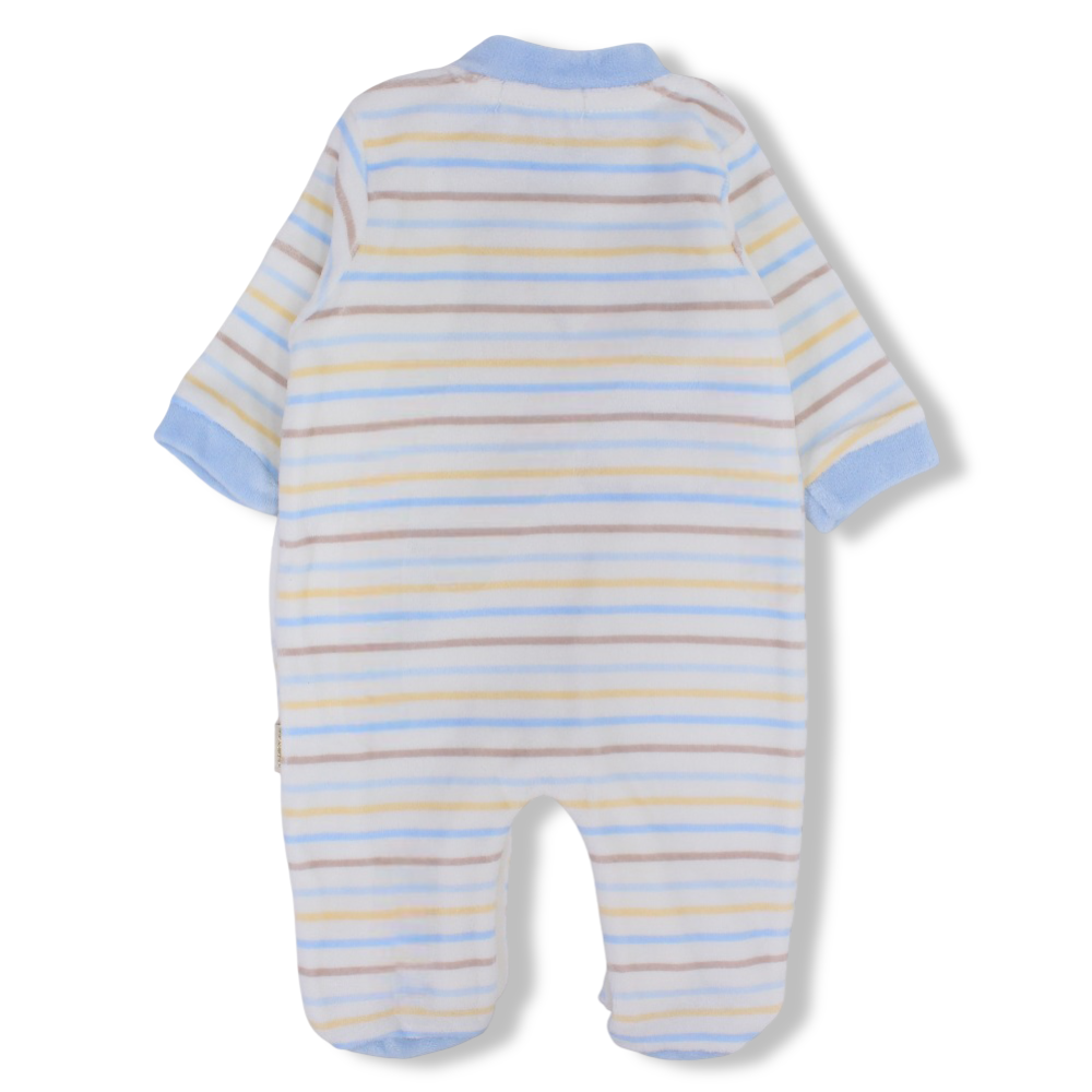 Baby Boys Velvet Baby Footie – Striped Dinosaur Print