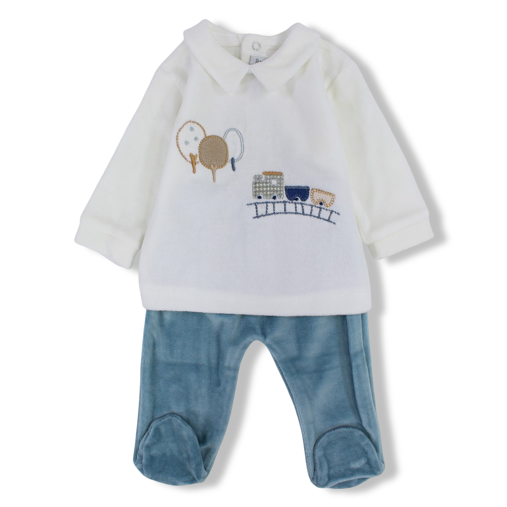 Baby Boys Velvet Pajama Set – Train Design