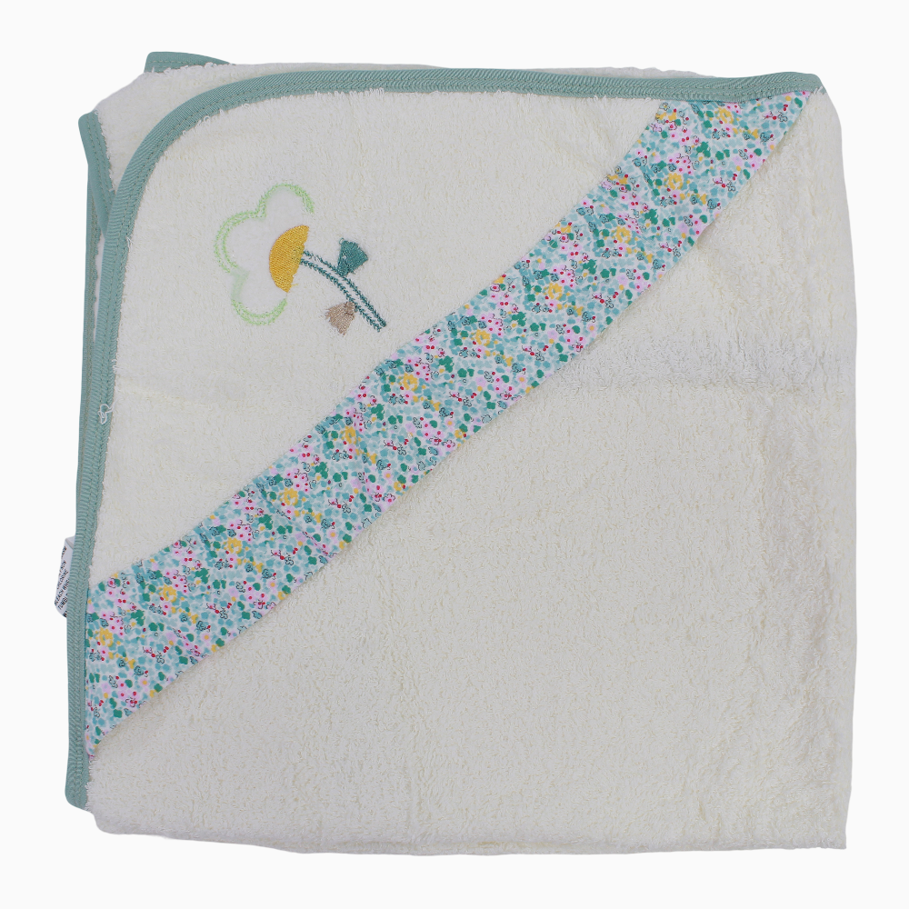 Baby Girls Cotton Hooded Towel – Flower Embroidery