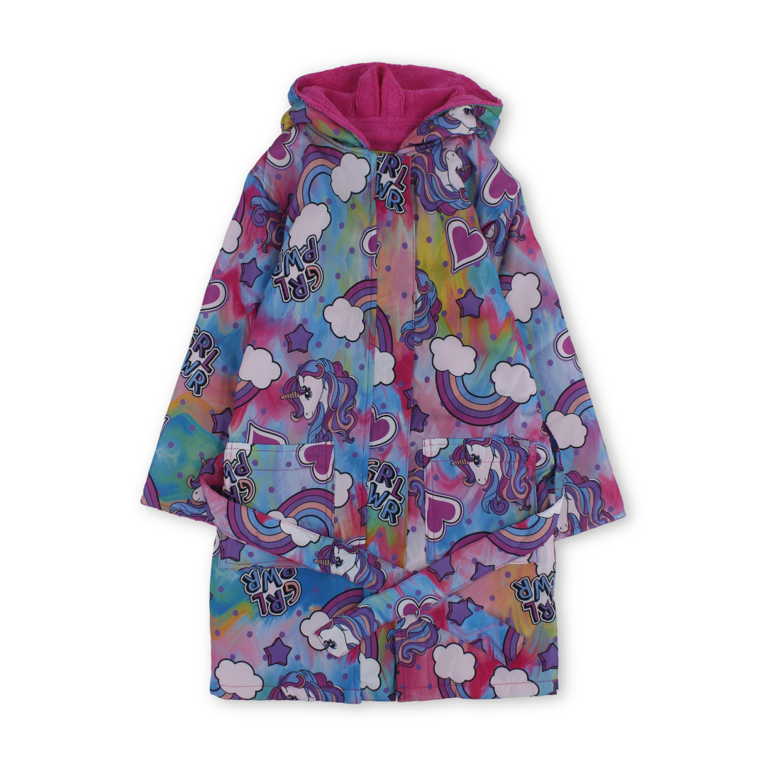 Girls Waterproof Swim Robe – Multicolor with Unicorn Print - Clothing - I.Wear