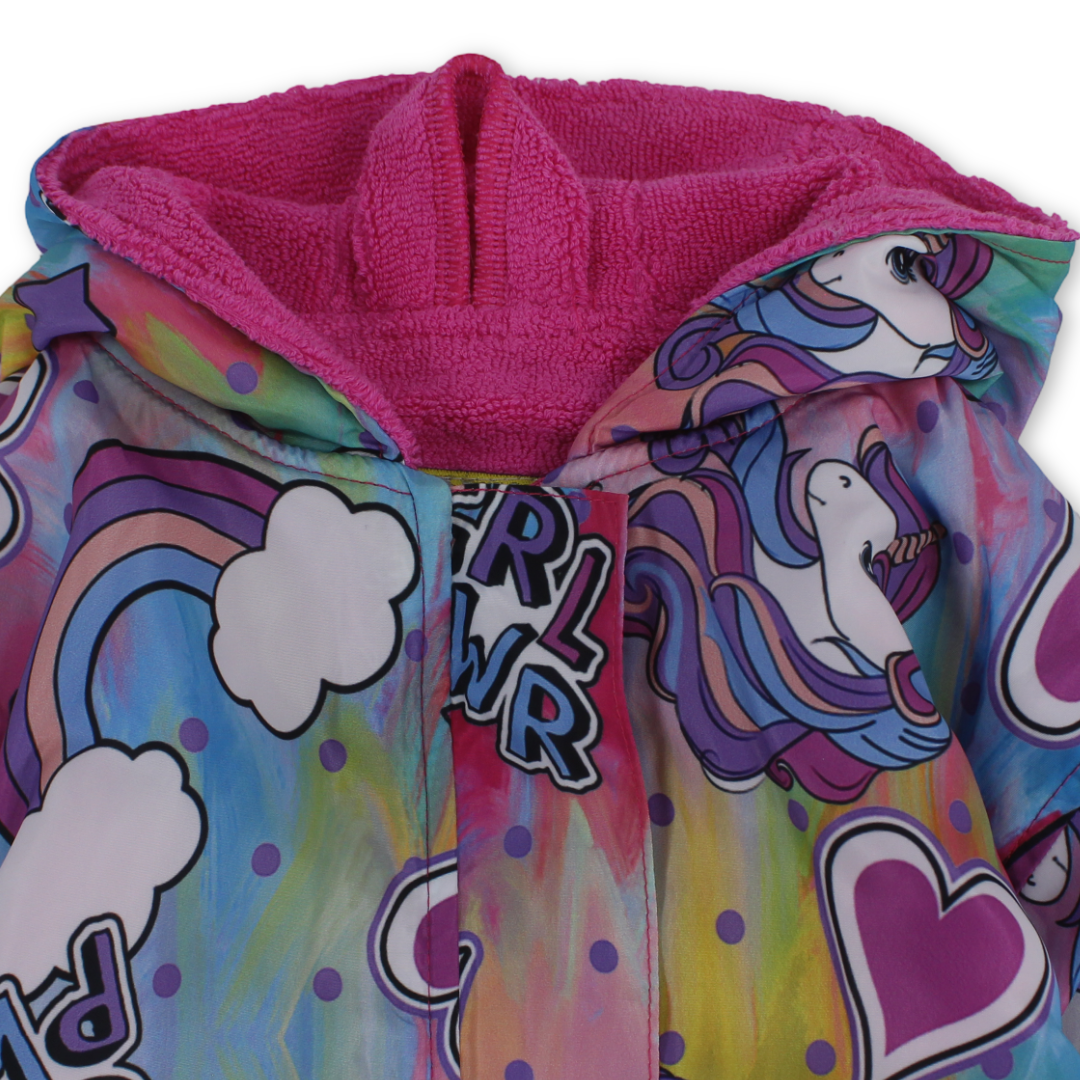 Girls Waterproof Swim Robe – Multicolor with Unicorn Print