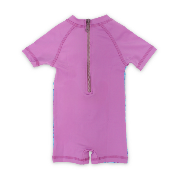 Baby Girls Sunsuit One-Piece – Pink with Sea Horse Print