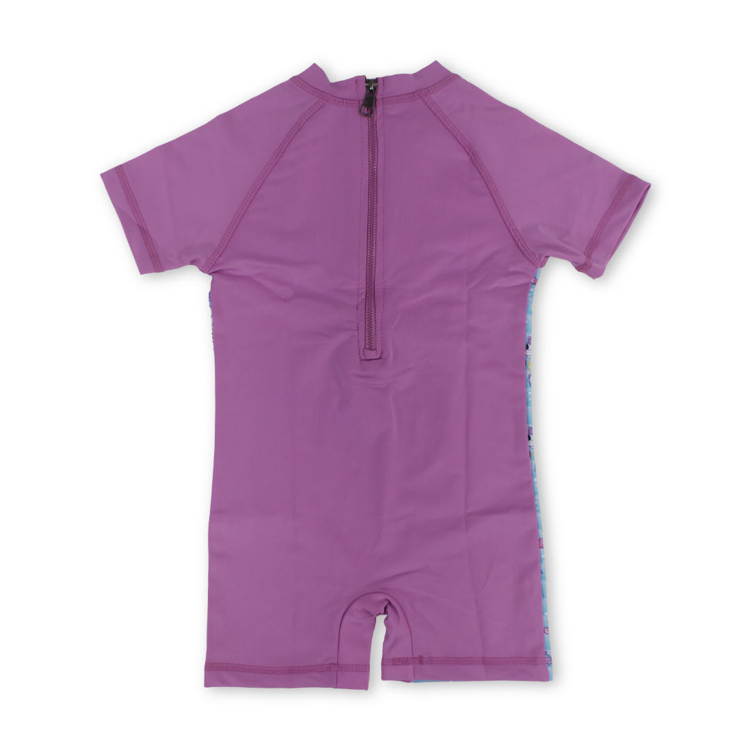 Baby Girls Sunsuit One-Piece – Pink with Sea Horse Print