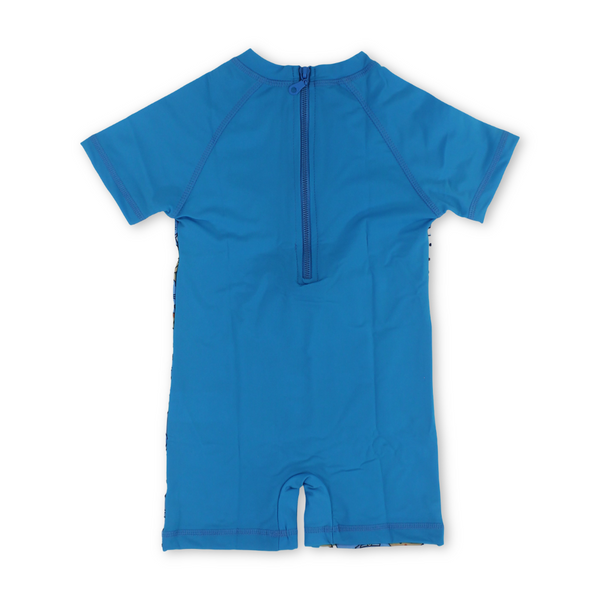 Baby Boys Sunsuit One-Piece – Turquoise with Cats Print