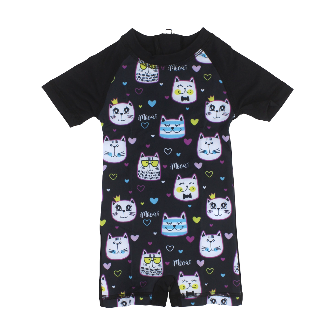 Baby Boys Sunsuit One-Piece – Black with Cats Print - Clothing - I.Wear