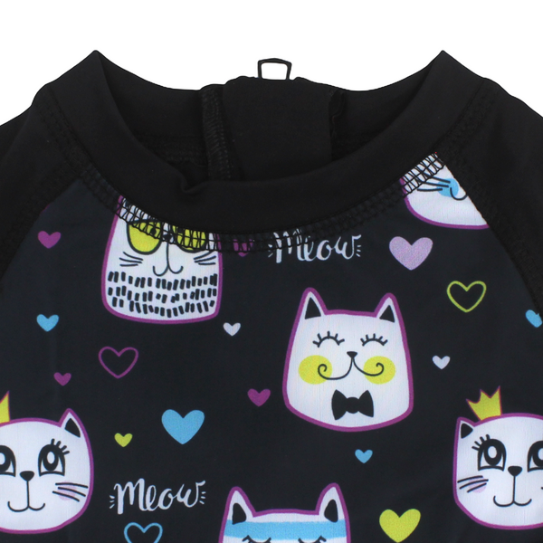 Baby Boys Sunsuit One-Piece – Black with Cats Print