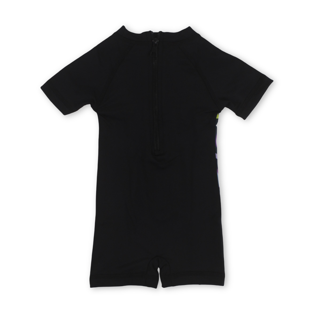 Baby Boys Sunsuit One-Piece – Black with Cats Print