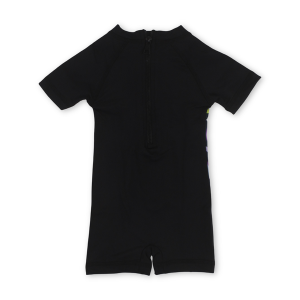 Baby Boys Sunsuit One-Piece – Black with Cats Print