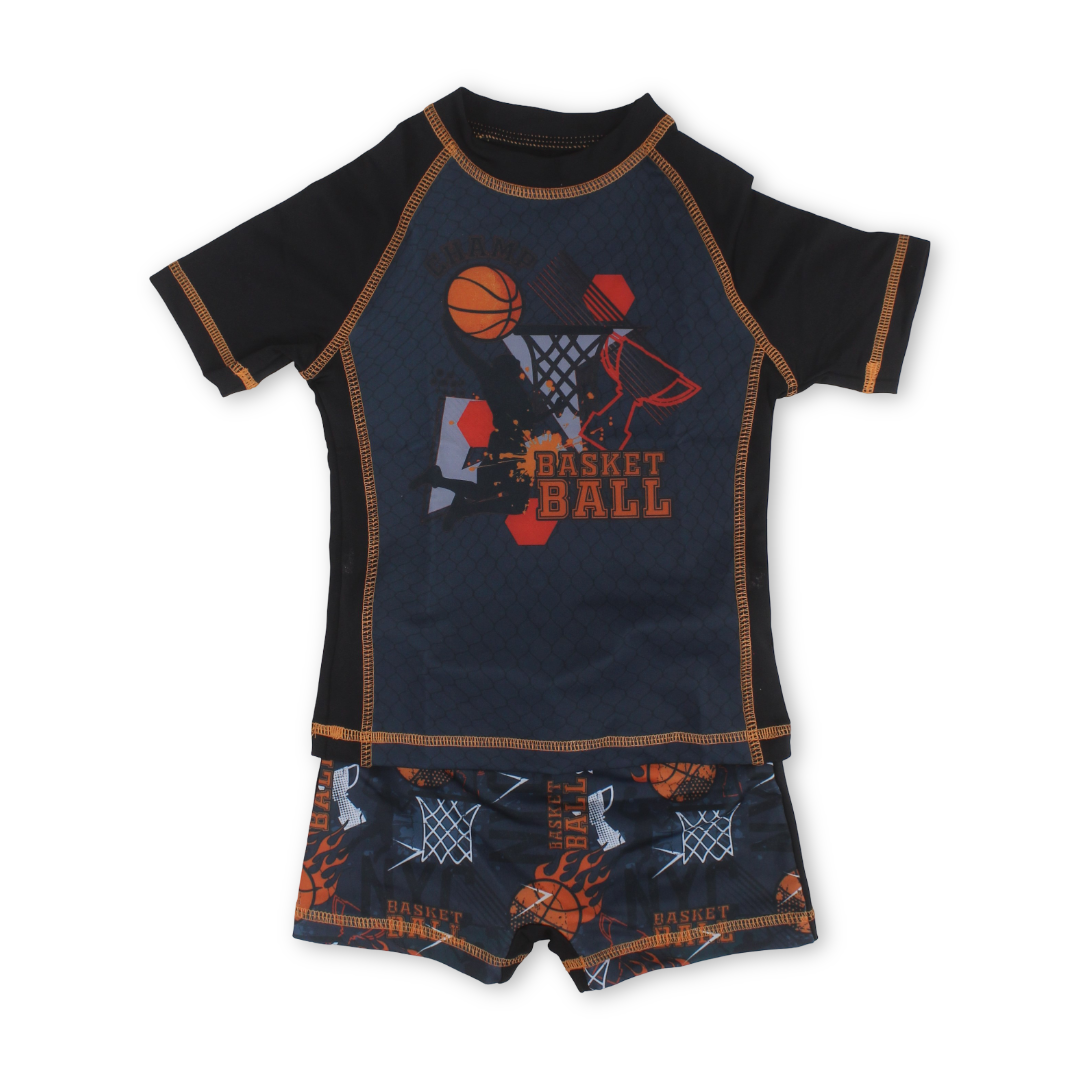 Baby Boys Rash Guard Set – Black with Basket Ball Print - Clothing - I.Wear