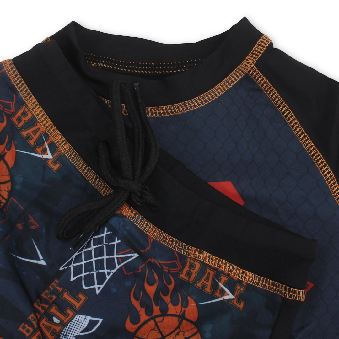 Baby Boys Rash Guard Set – Black with Basket Ball Print