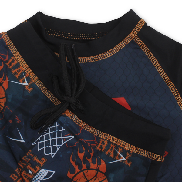 Baby Boys Rash Guard Set – Black with Basket Ball Print