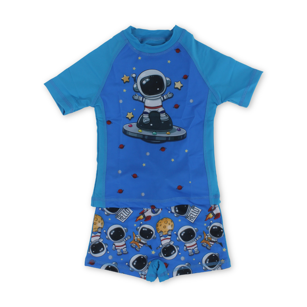 Baby Boys Rash Guard Set – Turquoise with Space Print - Clothing - I.Wear