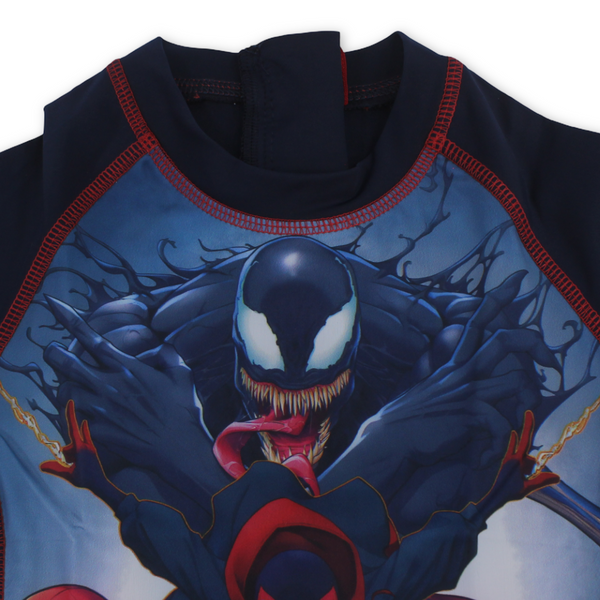 Baby Boys Sunsuit One-Piece – Navy with Spider-Man Print
