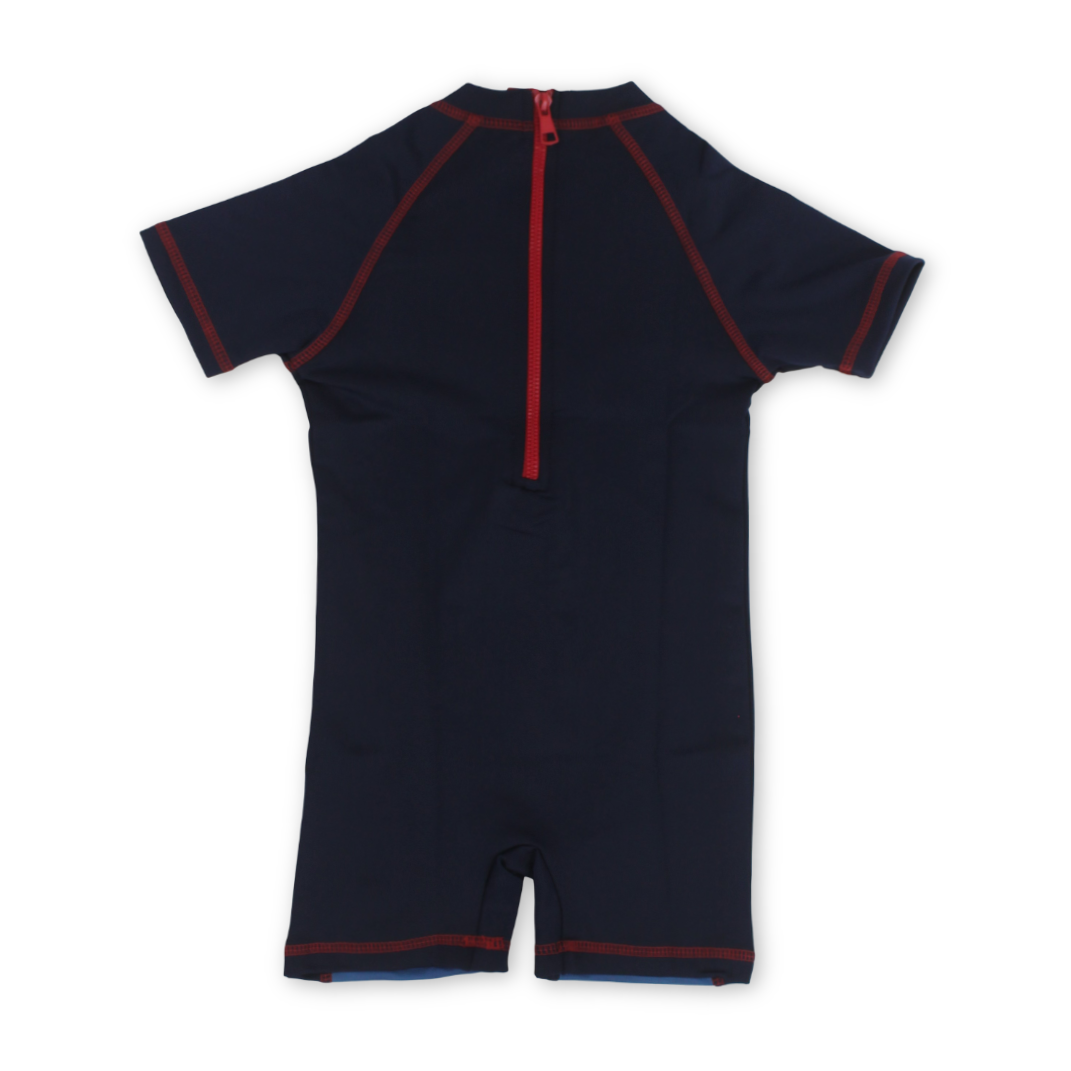 Baby Boys Sunsuit One-Piece – Navy with Spider-Man Print
