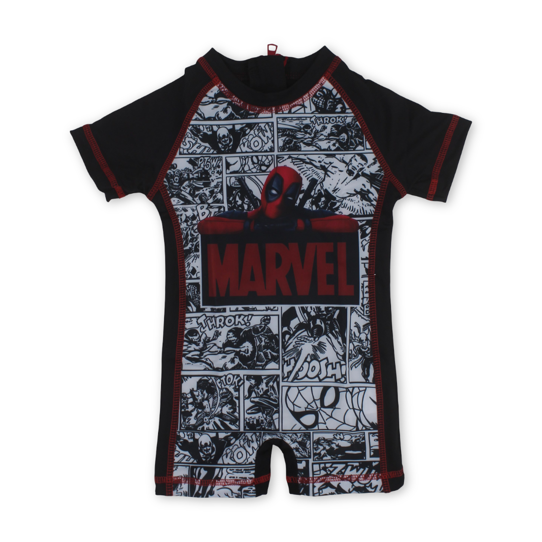 Baby Boys Sunsuit One-Piece – Black with Marvel Print - Clothing - I.Wear