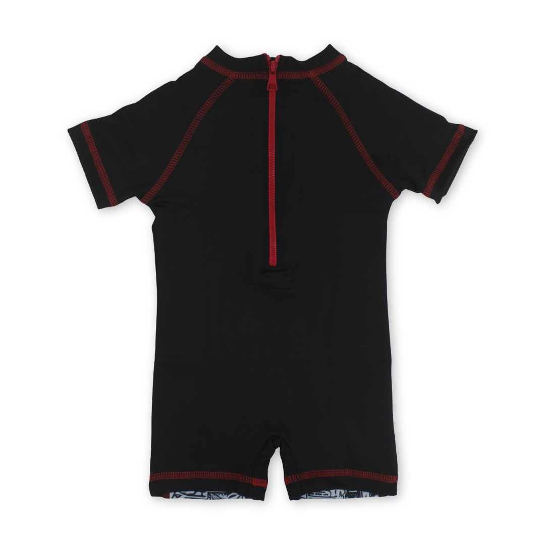 Baby Boys Sunsuit One-Piece – Black with Marvel Print