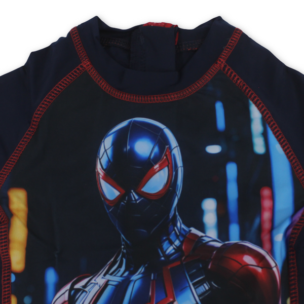 Baby Boys Sunsuit One-Piece – Navy with Spider-Man Print