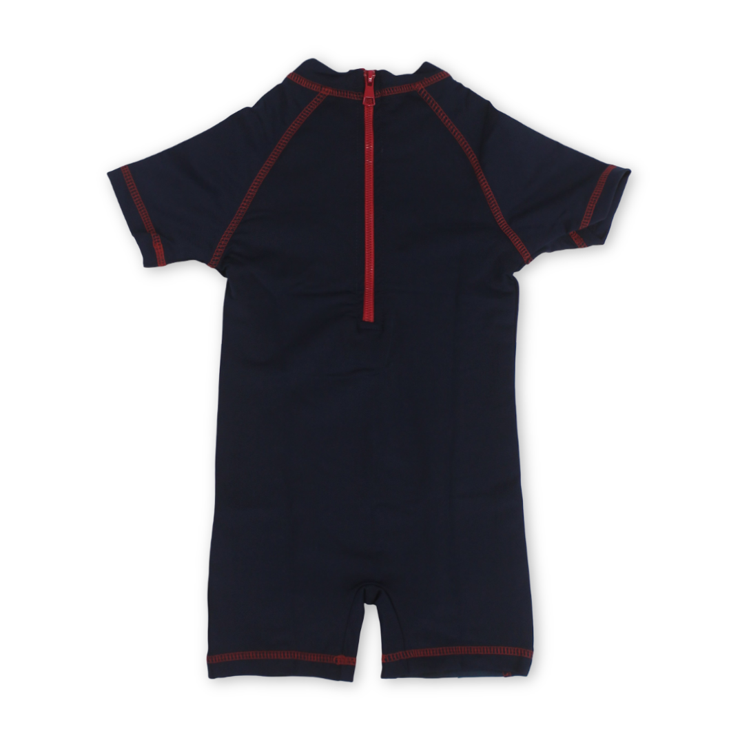 Baby Boys Sunsuit One-Piece – Navy with Spider-Man Print
