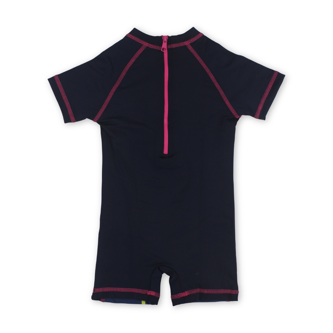 Baby Girls Sunsuit One-Piece – Navy with Love Cats Print
