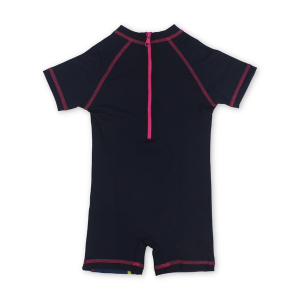 Baby Girls Sunsuit One-Piece – Navy with Love Cats Print