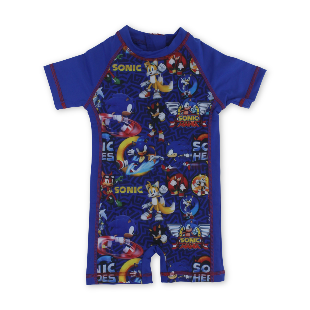 Baby Boys Sunsuit One-Piece – Blue with Sonic Print - Clothing - I.Wear