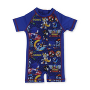Baby Girls Sunsuit One-Piece – Blue with Sonic Print
