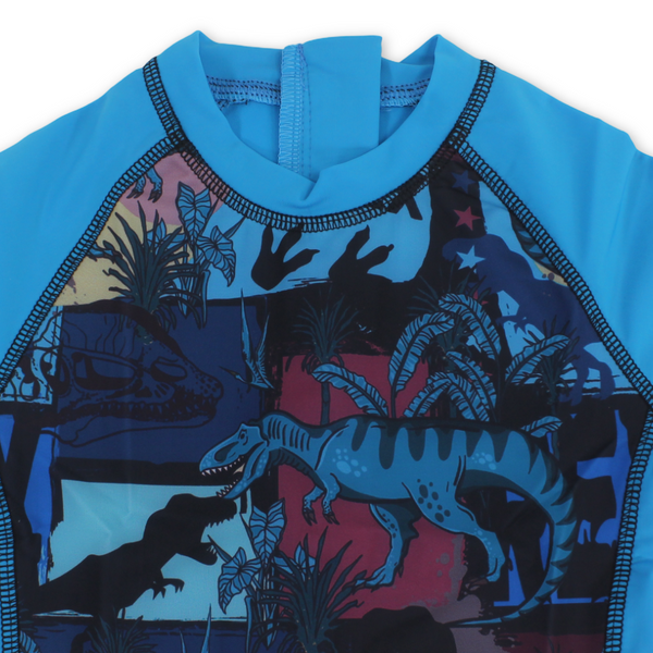 Baby Boys Sunsuit One-Piece – Turquoise with T-Rex Print