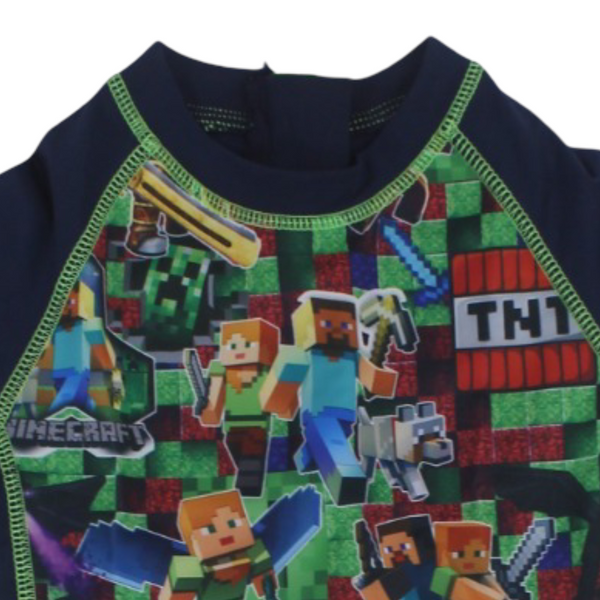 Baby Boys Sunsuit One-Piece – Navy with Mine Craft Print