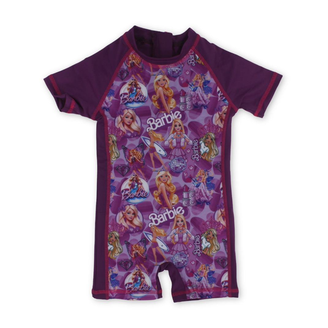 Baby Girls Sunsuit One-Piece – Fuchsia with Barbie Print - Clothing - I.Wear