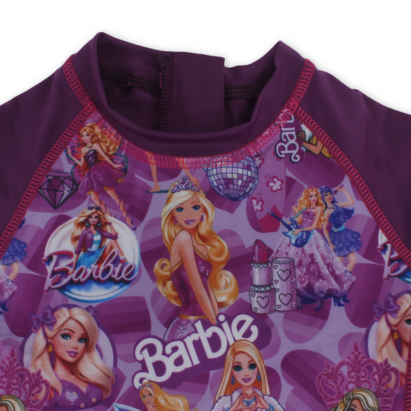 Baby Girls Sunsuit One-Piece – Fuchsia with Barbie Print